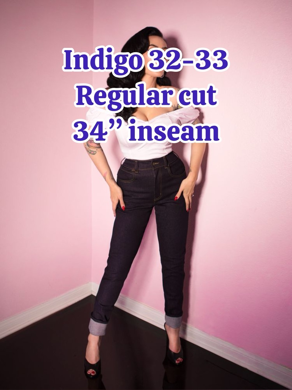 Vixen By Micheline Pitt Bad Girl Denim High Waist Indigo 32-33 Reg cut 34 inseam
